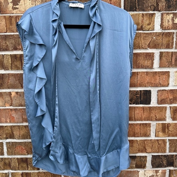 Sandro Blue Ruffled Asymmetrical Blouse - Picture 2 of 8